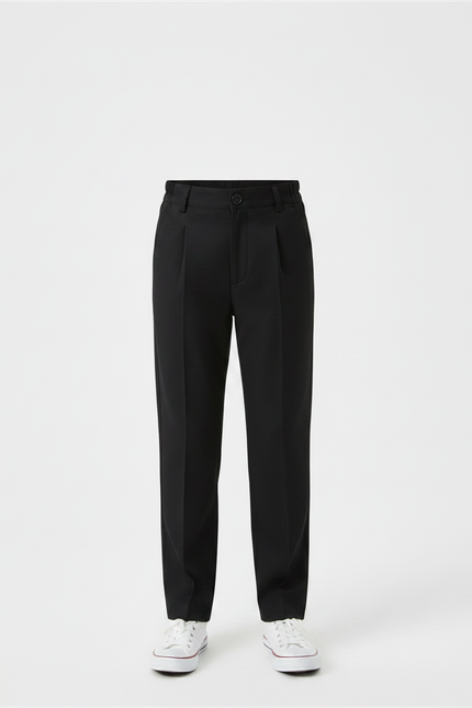 Pantalon À Pince Noir Plissé Droit Garçon Élégant - Gabardine - vue 3