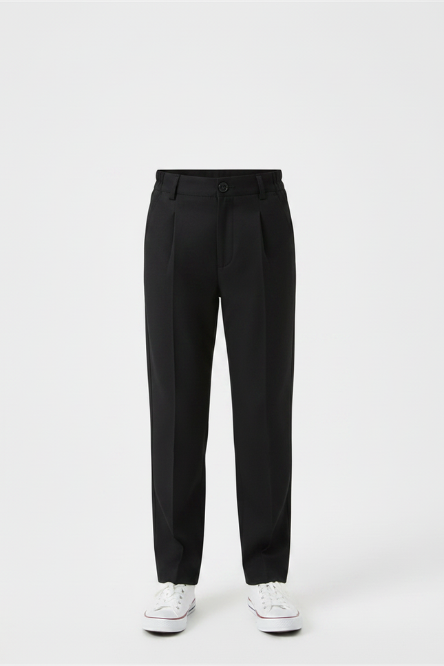 Pantalon À Pince Noir Plissé Droit Garçon Élégant - Gabardine - vue 3