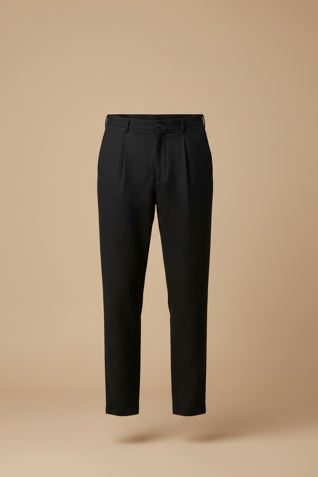 Pantalon À Pince Noir Plissé Droit Coton Homme - vue 3
