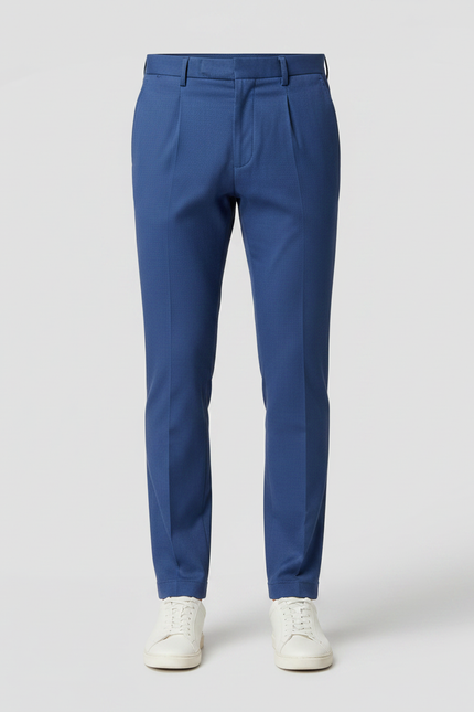 Pantalon À Pince Bleu Coton Slim Élégant Homme - Gabardine - vue 3