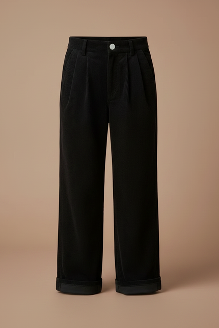 Pantalon À Pince Noir Côtelé Ample Décontracté Enfant - Cordé - vue 3