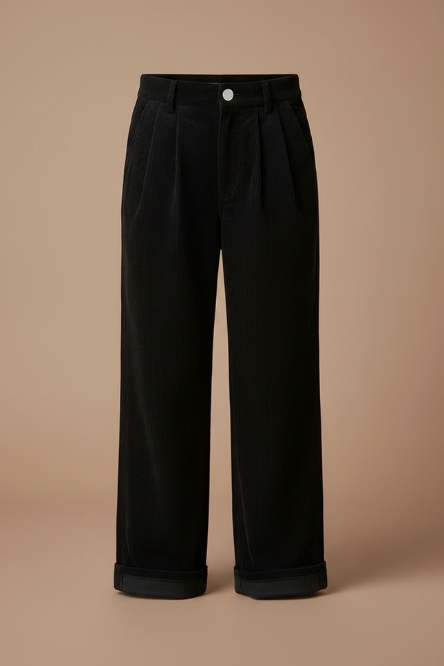 Pantalon À Pince Noir Côtelé Ample Décontracté Enfant - Cordé - vue 3