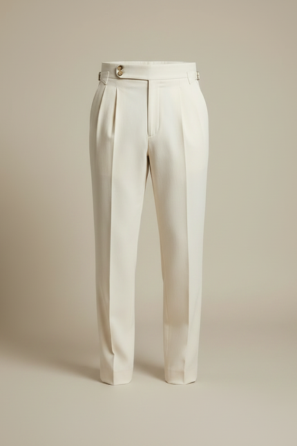 Pantalon À Pince Crème Plissé Droit Élégant Décontracté - Beige Gabardine - vue 3