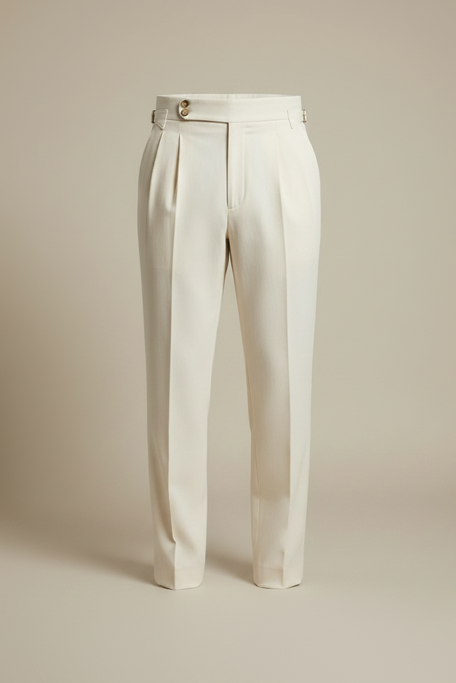 Pantalon À Pince Crème Plissé Droit Élégant Décontracté - Beige Gabardine - vue 3