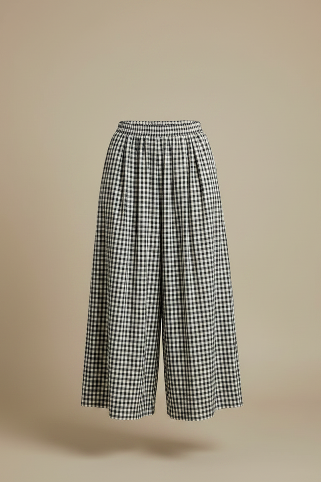 Pantalon À Pince Carreaux Vichy Ample Fluide Femme - Imprimé Coton - vue 3
