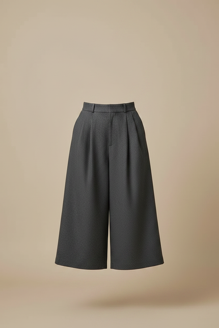 Pantalon À Pince Gris Anthracite Ample Plissé Femme - Laine - vue 3