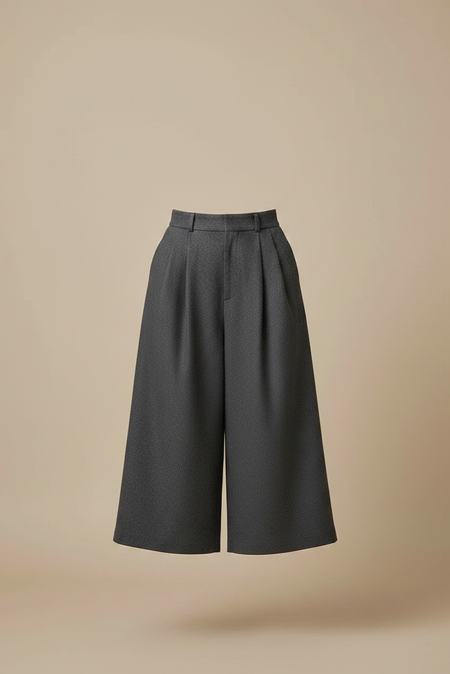 Pantalon À Pince Gris Anthracite Ample Plissé Femme - Laine - vue 3