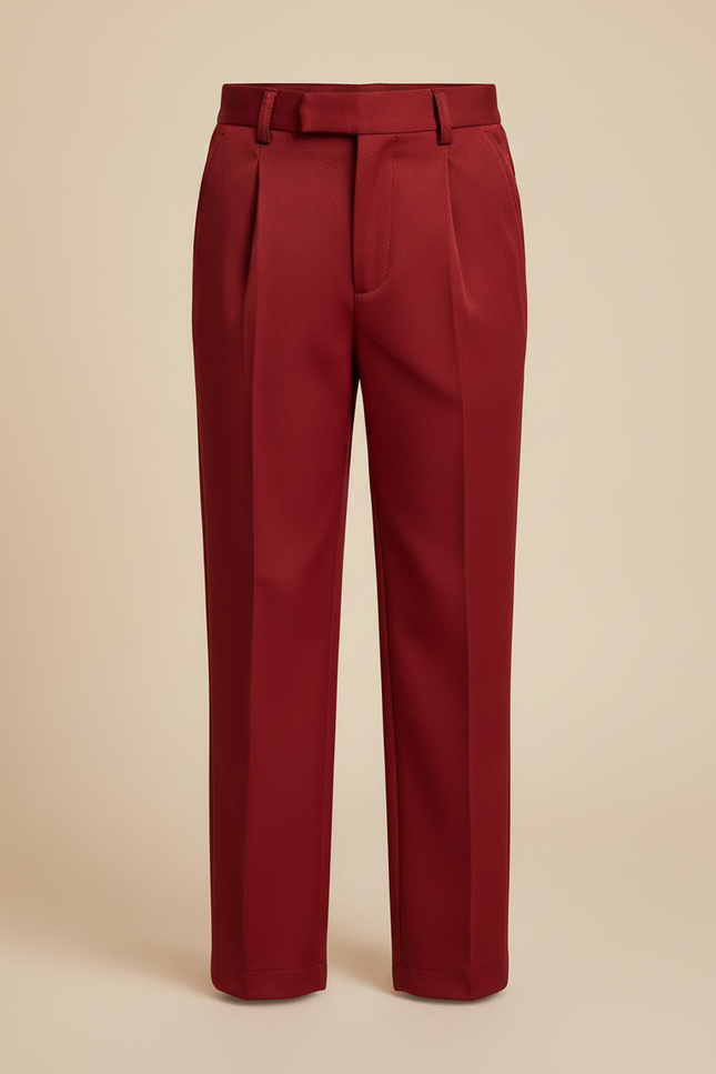Pantalon À Pince Rouge Plissé Droit Enfant Élégant - Gabardine - vue 3