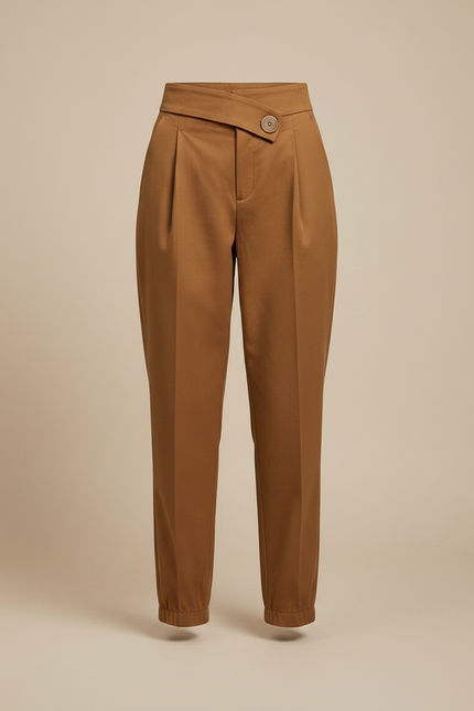 Pantalon À Pince Marron Taille Haute Décontracté Femme - Gabardine - vue 3