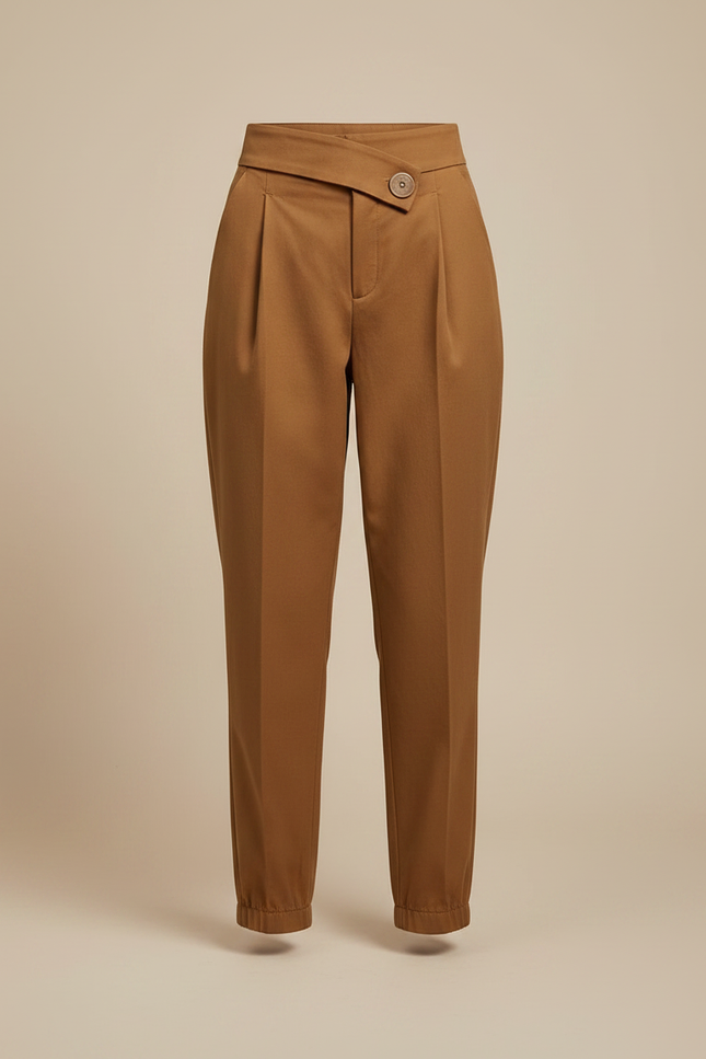 Pantalon À Pince Marron Taille Haute Décontracté Femme - Gabardine - vue 3
