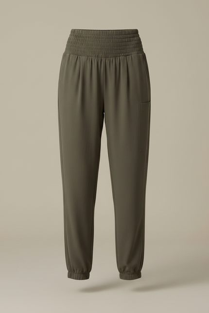 Pantalon À Pince Kaki Taille Haute Côtelé Fuselé Femme - Polyester - vue 3