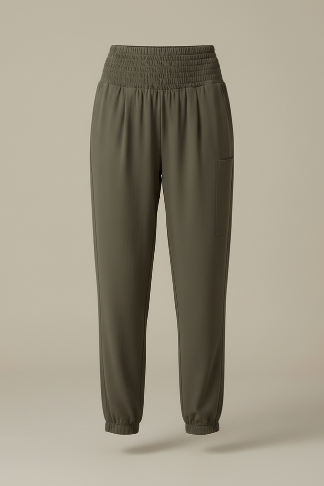 Pantalon À Pince Kaki Taille Haute Côtelé Fuselé Femme - Polyester - vue 3