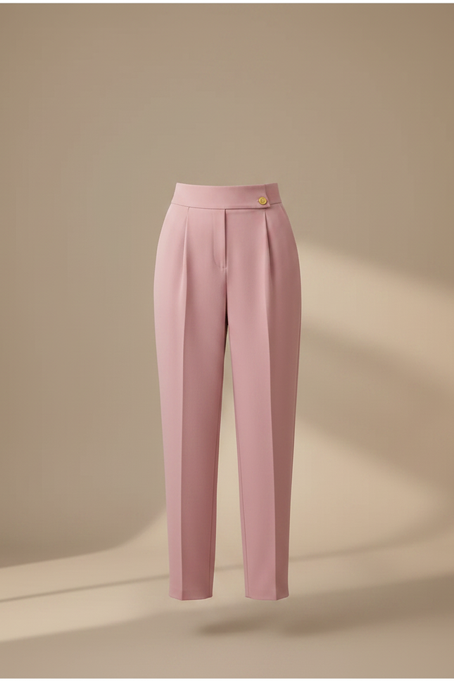 Pantalon À Pince Rose Droit Taille Haute Élégant - Polyester - vue 3