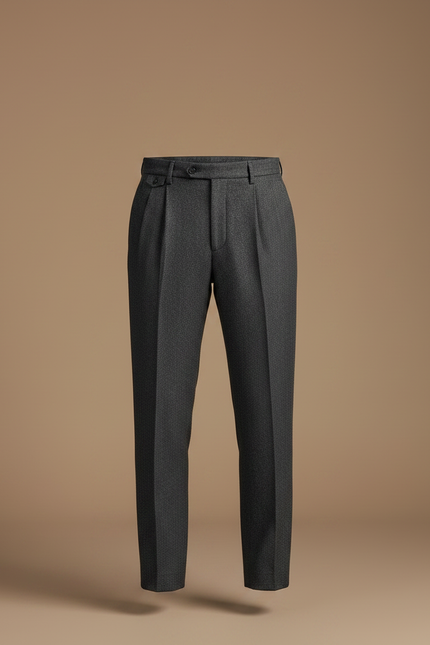 Pantalon À Pince Gris Anthracite Laine Plissé Droit Homme - vue 3