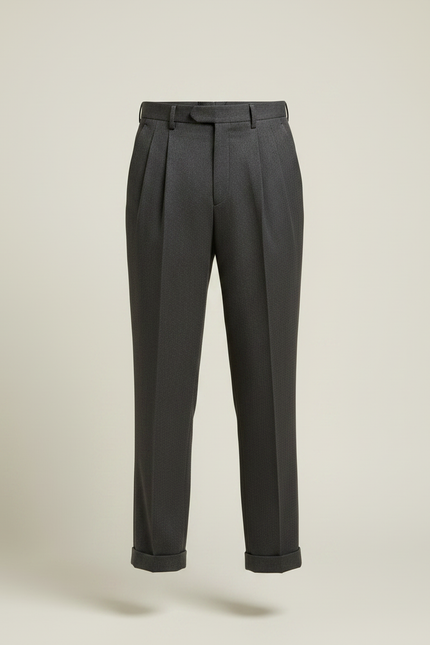 Pantalon À Pince Gris Plissé Droit Décontracté Homme - Gabardine - vue 3