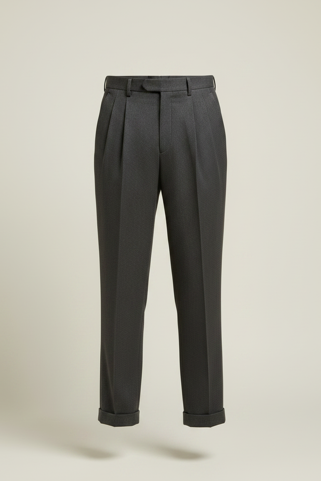 Pantalon À Pince Gris Plissé Droit Décontracté Homme - Gabardine - vue 3