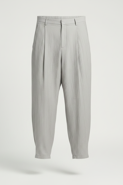 Pantalon À Pince Gris Ample Plissé Lin Homme - vue 3