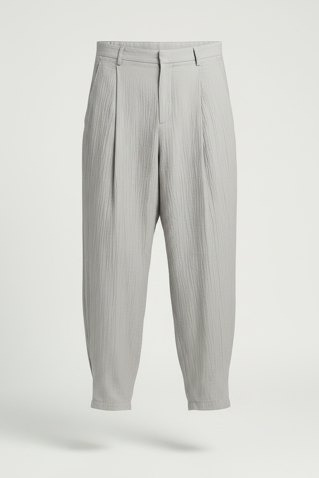 Pantalon À Pince Gris Ample Plissé Lin Homme - vue 3