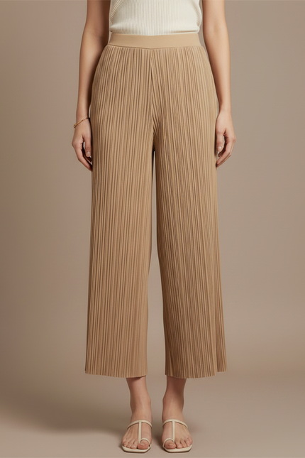 Pantalon À Pince Plissé Fluide Beige Ample Élégant - Polyester - vue 3