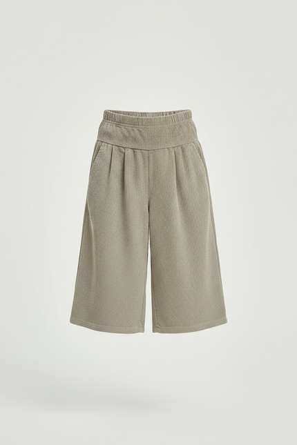 Pantalon À Pince Côtelé Ample Décontracté Enfant - Kaki Cordé - vue 3