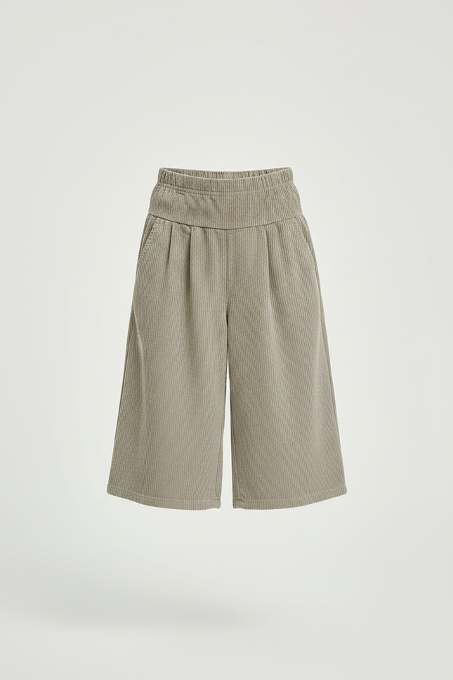 Pantalon À Pince Côtelé Ample Décontracté Enfant - Kaki Cordé - vue 3