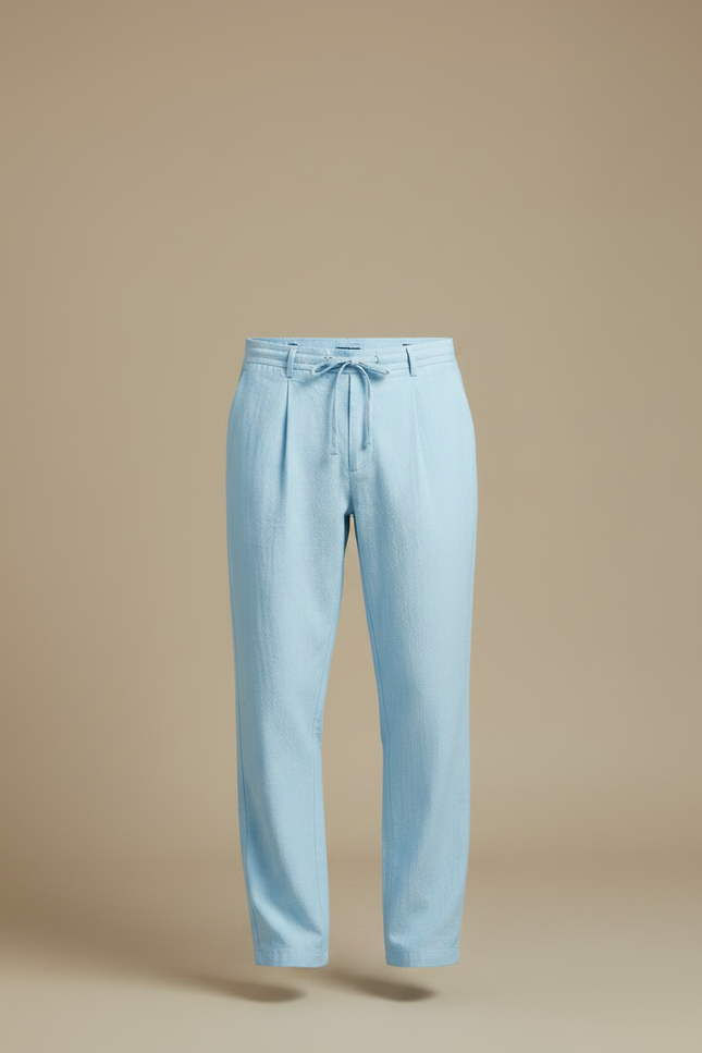 Pantalon À Pince Bleu Ciel Lin Ample Cordon Homme - vue 3