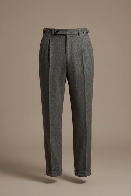 Pantalon À Pince Gris Laine Plissé Droit Homme - vue 3
