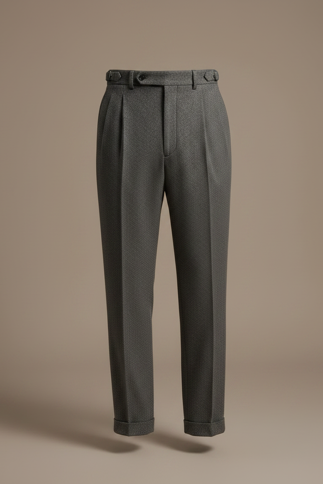 Pantalon À Pince Gris Laine Plissé Droit Homme - vue 3
