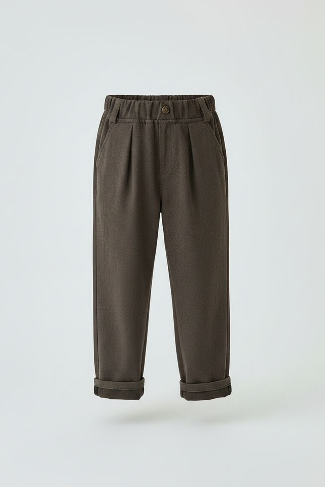 Pantalon À Pince Marron Ample Plissé Décontracté Enfant - Molleton - vue 3