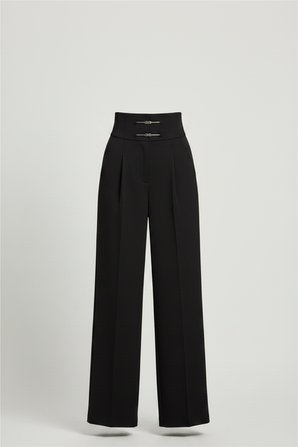 Pantalon À Pince Noir Taille Haute Large Chic - Gabardine - vue 3