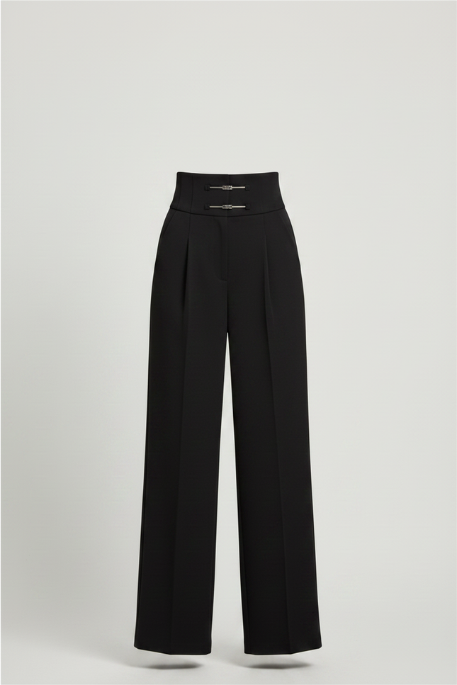 Pantalon À Pince Noir Taille Haute Large Chic - Gabardine - vue 3