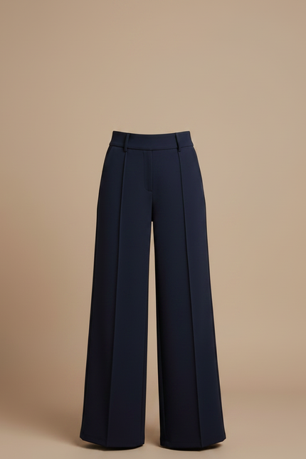 Pantalon À Pince Bleu Marine Fluide Élégant Ceinture Métallique - Polyester - vue 3