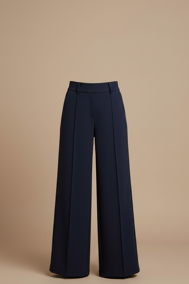 Pantalon À Pince Bleu Marine Fluide Élégant Ceinture Métallique - Polyester - vue 3