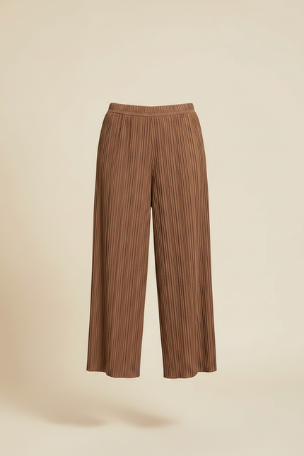 Pantalon À Pince Plissé Fluide Marron Ample - Polyester - vue 3