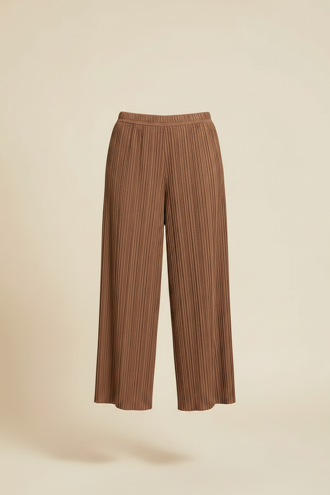 Pantalon À Pince Plissé Fluide Marron Ample - Polyester - vue 3