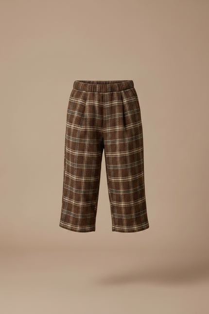 Pantalon À Pince Carreaux Marron Ample Garçon Tissé - Tweed - vue 3