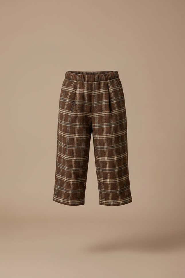 Pantalon À Pince Carreaux Marron Ample Garçon Tissé - Tweed - vue 3