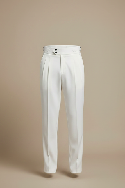 Pantalon À Pince Blanc Taille Haute Plissé Moderne Homme - Gabardine - vue 3