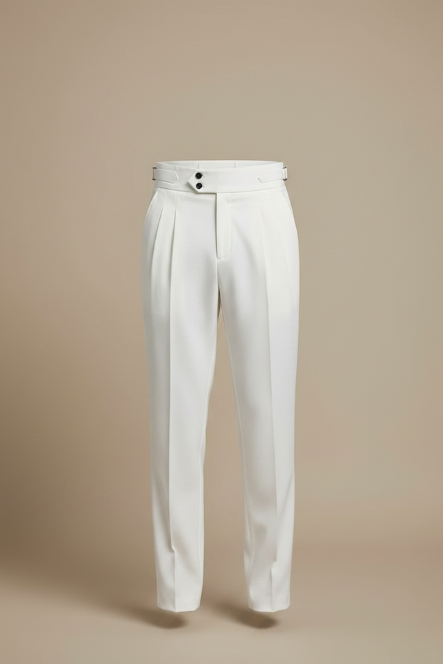 Pantalon À Pince Blanc Taille Haute Plissé Moderne Homme - Gabardine - vue 3