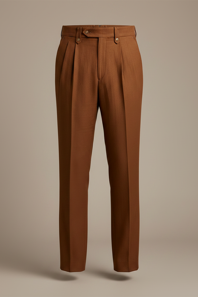 Pantalon À Pince Marron Plissé Droit Homme Élégant - Laine - vue 3