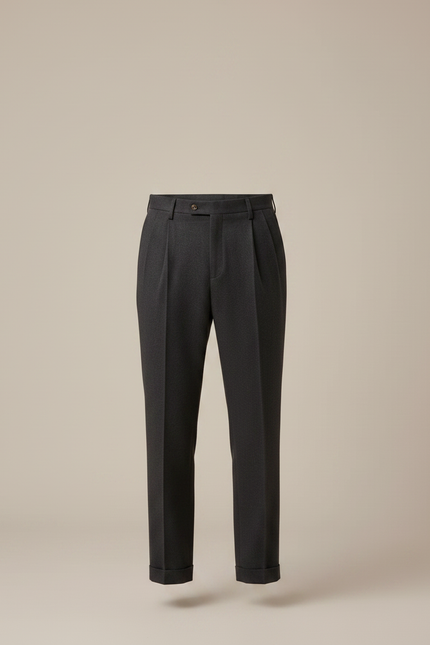 Pantalon À Pince Gris Foncé Plissé Laine Droit Homme - vue 3