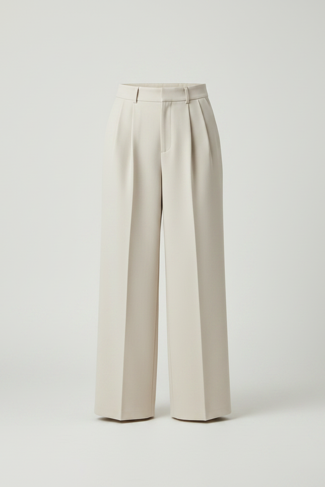 Pantalon À Pince Crème Ample Fluide Élégant Femme - Beige Gabardine - vue 3