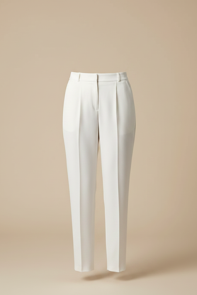 Pantalon À Pince Blanc Cassé Plissé Fluide Élégant Femme - Polyester - vue 3
