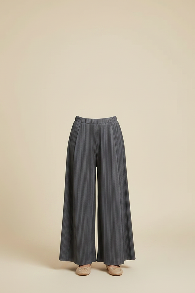 Pantalon À Pince Plissé Gris Ample Fluide - Polyester - vue 3