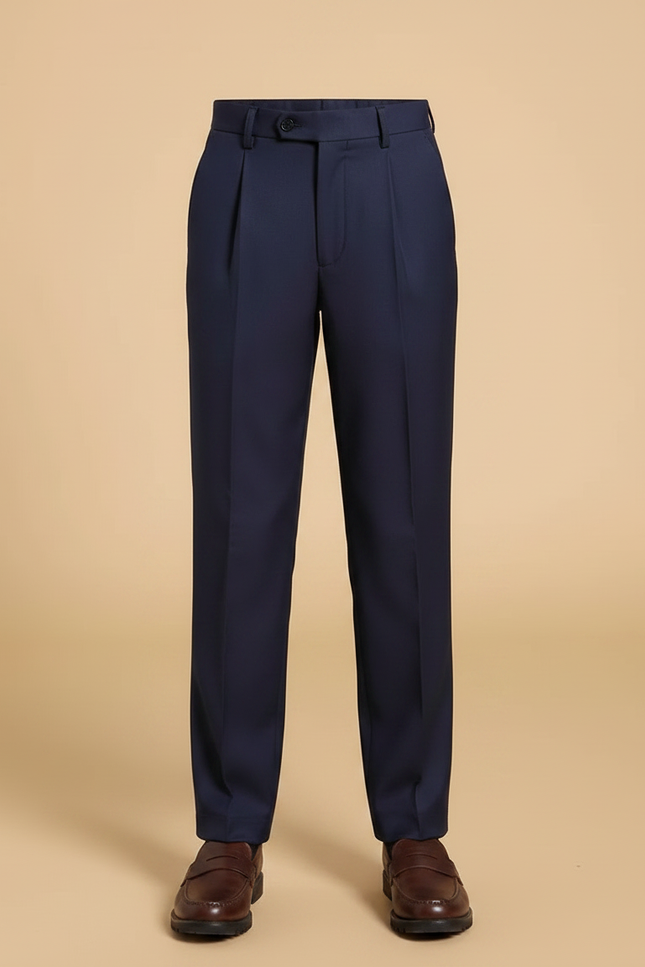 Pantalon À Pince Bleu Marine Droit Coton Garçon - Gabardine - vue 3