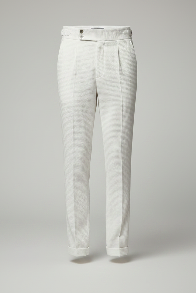 Pantalon À Pince Blanc Texturé Plissé Slim Élégant Homme - Coton - vue 3