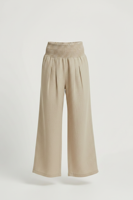 Pantalon À Pince Beige Ample Plissé Confortable - Lin - vue 3