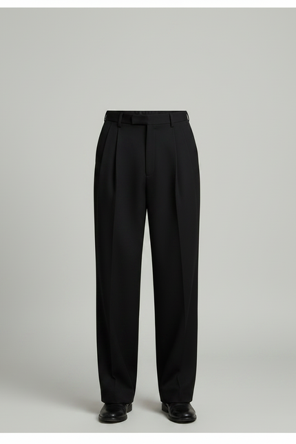 Pantalon À Pince Noir Plissé Ample Homme Élégant - Gabardine - vue 3