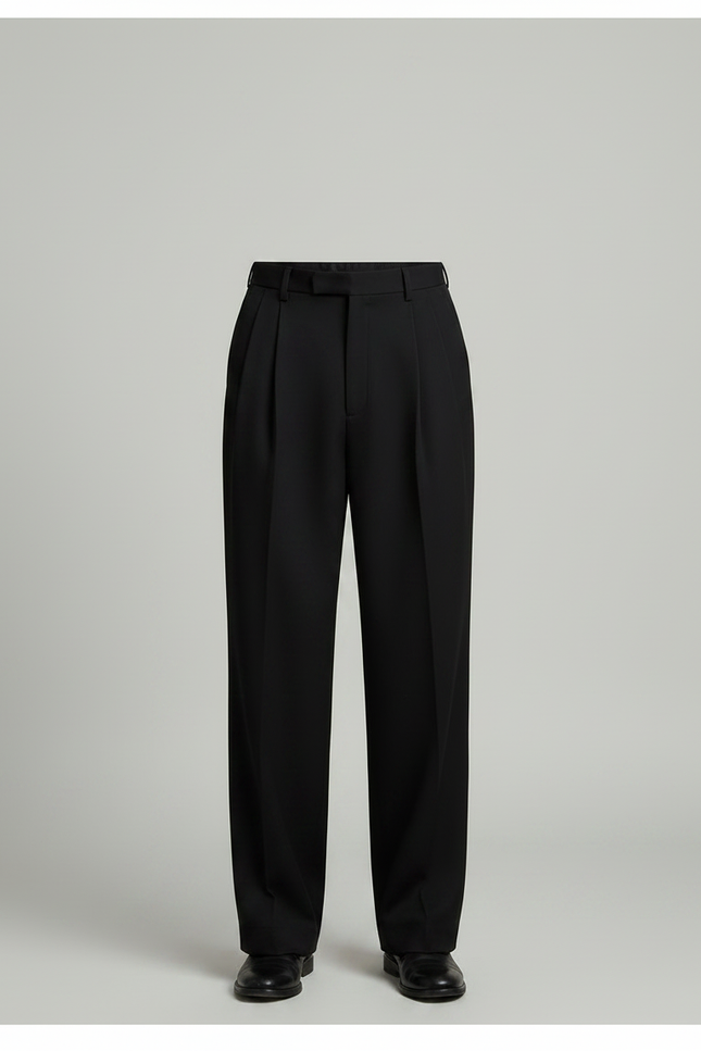 Pantalon À Pince Noir Plissé Ample Homme Élégant - Gabardine - vue 3