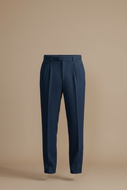 Pantalon À Pince Bleu Marine Laine Plissé Droit Homme - Tweed - vue 3